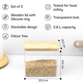 Anko 2.8 Litre Tall Acrylic Airtight Food Storage Container With Bamboo Lid-Pack of 2|BPA-free Multi-utility Leak-proof Clear Acrylic Container for Spices, Herbs, Nuts,Cereals and other Condiments